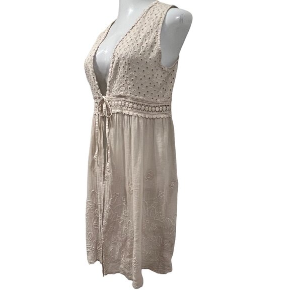 Valentina Naldi Tunic Length Eyelet Cover Up Top, NWT, Tan, OS - Picture 7 of 9